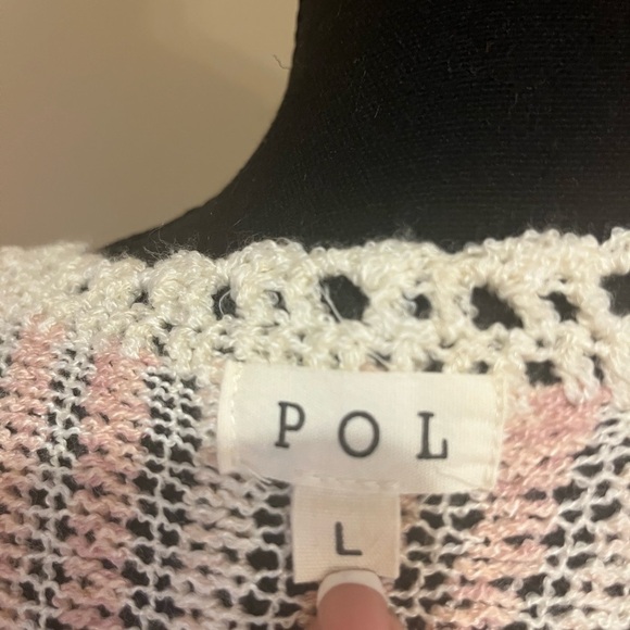 POL Pink and White Striped Lightweight Open Knit Sweater, Large - Picture 4 of 7